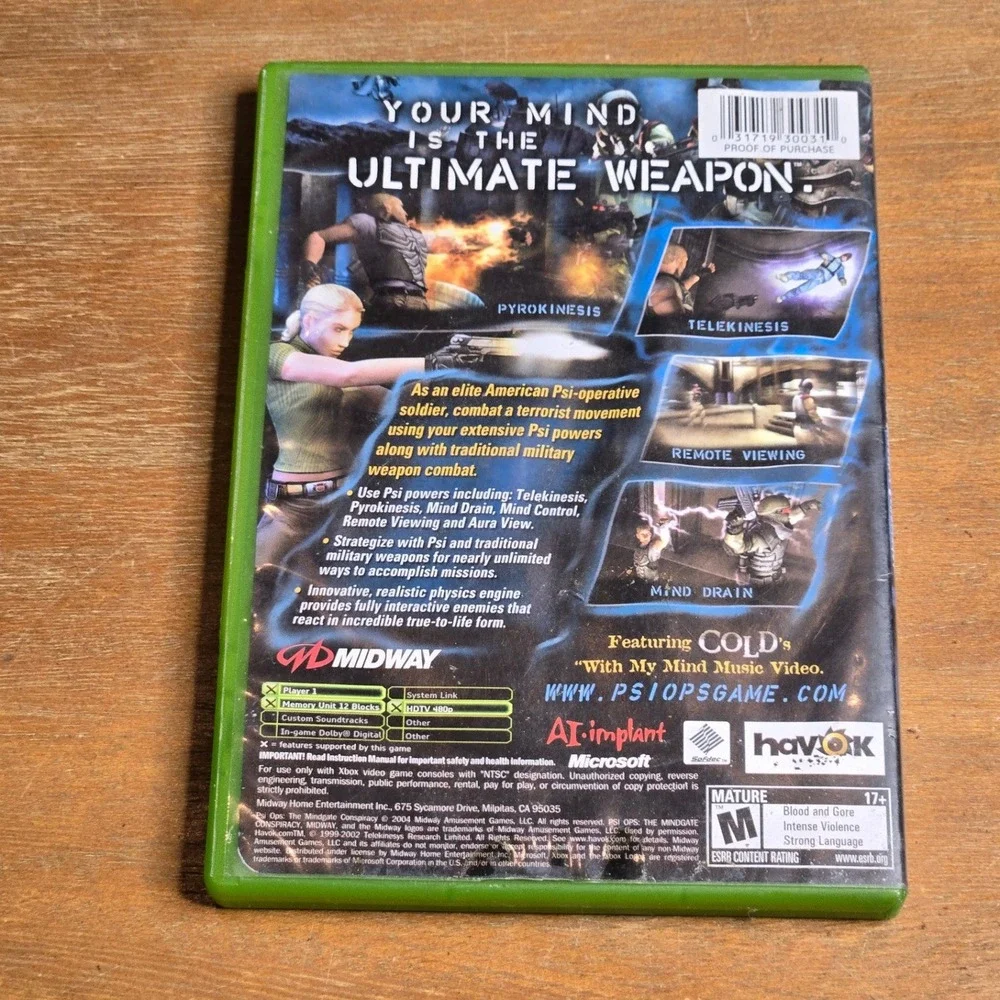 Midway Psi-Ops The‎ Mindgate Conspiracy Xbox Good Original Case
